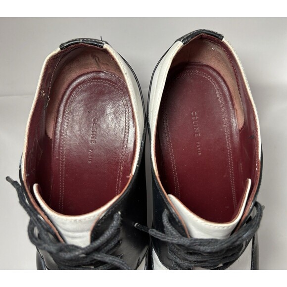 Celine Oxfords Black & White Platform Lace Up Wedge Derby Creeper Sz 39.5 9.5 - Picture 7 of 12